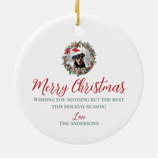 Niedliche Weihnachtswelpen-Weihnachtsmannmütze Keramik Ornament (Hinten)