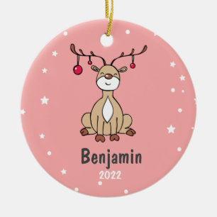 Niedliche Weihnachtswildkinder Personalisiert Keramik Ornament