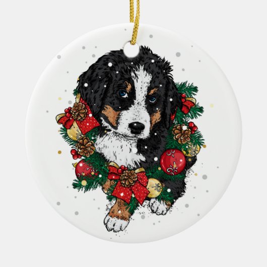 Niedliche Weihnachtszeit Bernese Mountain Dog Welp Keramik Ornament (Vorne)