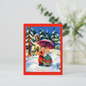 Niedliche Weihnachtszeit Französisch Spanisch Deut Postkarte (Stehend Vorderseite)