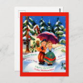Niedliche Weihnachtszeit Französisch Spanisch Deut Postkarte (Vorne/Hinten)