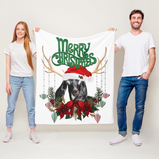 Niedliche Weihnachtsziege mit Antlern und Kranz Fleecedecke (Beispiel)