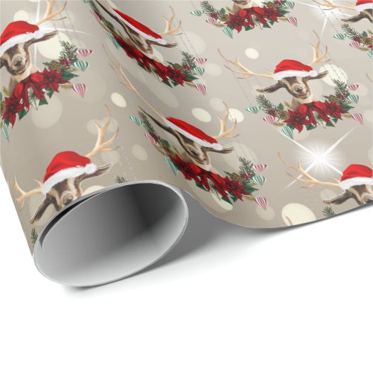 Niedliche Weihnachtsziege Togg Kid Blumenreath Kle Geschenkpapier (Rolleneckpunkt)