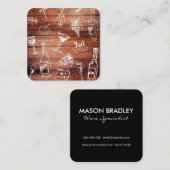 Niedliche Weinbilder und Holzpaneel rustikal Quadratische Visitenkarte (Vorne/Hinten)