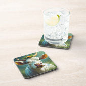 Niedliche weiße Ai-Kuh mit Hörnern und Blume Getränkeuntersetzer (Rechte Seite)