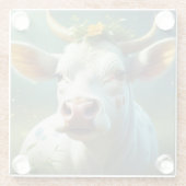 Niedliche weiße Ai-Kuh mit Hörnern und Blume Glasuntersetzer (Rückseite)