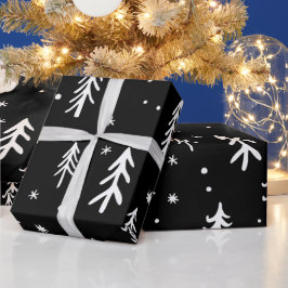 Niedliche weiße Bäume Illustrationen Weihnachtsmus Geschenkpapier