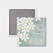 Niedliche weiße Blume Hochzeit speichern das Datum Magnet (Vorderseite/Rückseite)