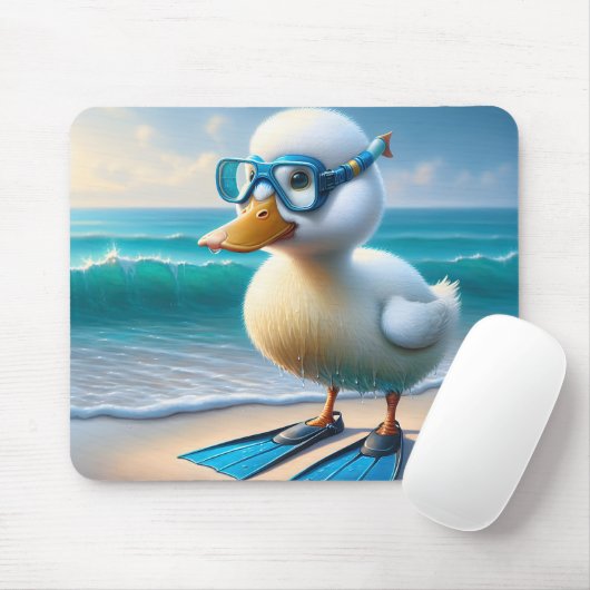 Niedliche weiße Ente mit Schwimmflossen Mousepad (Mit Mouse)
