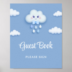 Niedliche weiße Flauschwolke: neun hellblaue Gäste Poster