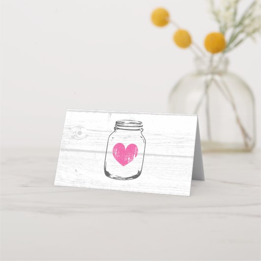 Niedliche, weiße Holzstruktur gefaltete Hochzeitsz Platzkarte (Rückseite)