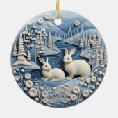 Niedliche weiße Kaninchen Blaue 3D-Kaninchen Keramik Ornament (Hinten)