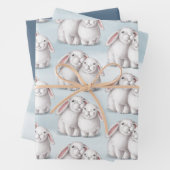 Niedliche weiße Kaninchen Blauer Winter Weihnachte Geschenkpapier Set (Beispiel)