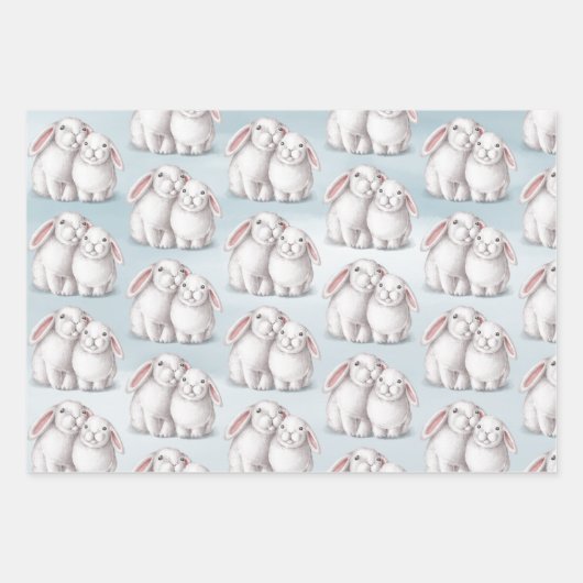 Niedliche weiße Kaninchen Blauer Winter Weihnachte Geschenkpapier Set (Vorderseite)
