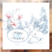 Niedliche weiße Kaninchen im Winterschnee Fensteraufkleber (Blatt 2)