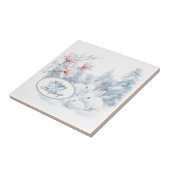 Niedliche weiße Kaninchen im Winterschnee Fliese (Seite)