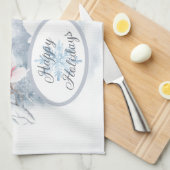 Niedliche weiße Kaninchen im Winterschnee Geschirrtuch (Viertel Falte)