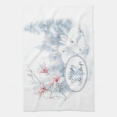 Niedliche weiße Kaninchen im Winterschnee Geschirrtuch (Vertikal)