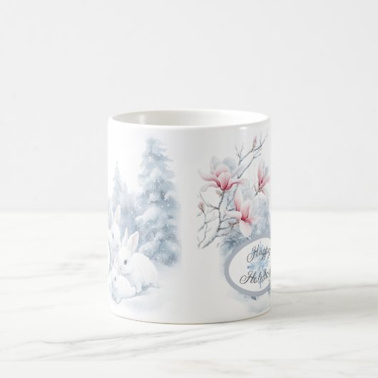 Niedliche weiße Kaninchen im Winterschnee Kaffeetasse (Mittel)