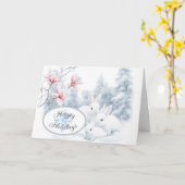 Niedliche weiße Kaninchen im Winterschnee Karte (Gelbe Blume)