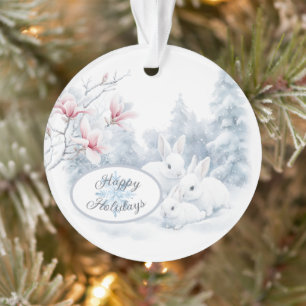 Niedliche weiße Kaninchen im Winterschnee Ornament