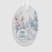 Niedliche weiße Kaninchen im Winterschnee Ornament (Vorderseite)