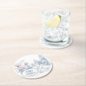 Niedliche weiße Kaninchen im Winterschnee Runder Pappuntersetzer (Vor Ort)