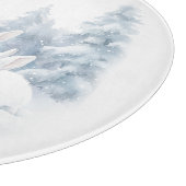 Niedliche weiße Kaninchen im Winterschnee Schneidebrett (Ecke)