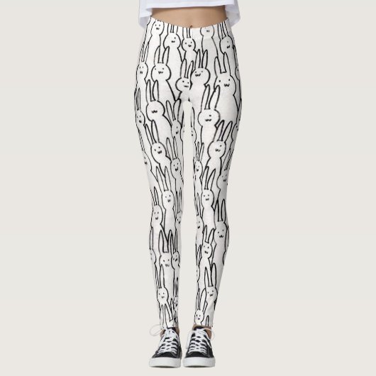 Niedliche weiße Kaninchen Leggings (Vorderseite)