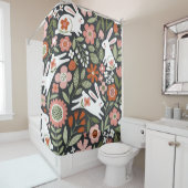 Niedliche, weiße Kaninchen, Vintages Blumenmuster. Duschvorhang (Beispiel)