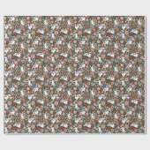 Niedliche, weiße Kaninchen, Vintages Blumenmuster. Geschenkpapier (Flach)