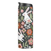 Niedliche, weiße Kaninchen, Vintages Blumenmuster. Thermosbecher (Nach rechts gedreht)