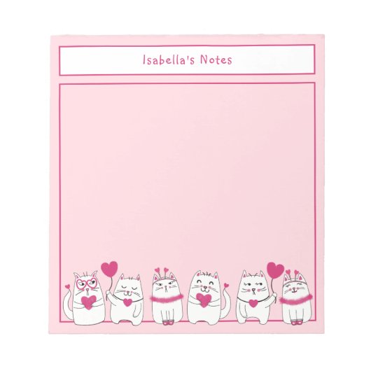 Niedliche weiße Kätzchen Kinder Individuelle Name Notizblock (Vorderseite)