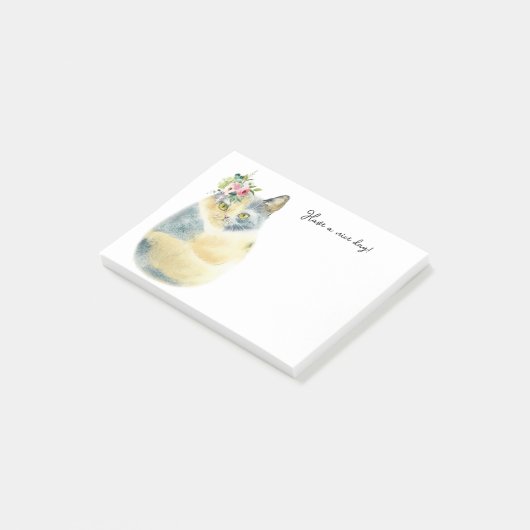 niedliche weiße Katze Boho Blume post it notes Post-it Klebezettel (angewinkelt)