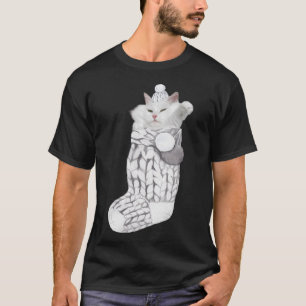 Niedliche weiße Katze Fluffy Knitterweih Weihnacht T-Shirt