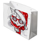 Niedliche weiße Katze Frohe Weihnachten Große Geschenktüte (Rückseite Schrägansicht)