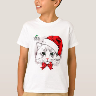 Niedliche weiße Katze Frohe Weihnachten T-Shirt