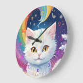 Niedliche weiße Katze Große Wanduhr (Winkel)