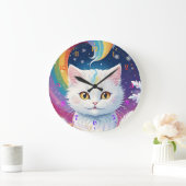 Niedliche weiße Katze Große Wanduhr (Zuhause)