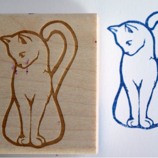 Niedliche weiße Katze Gummistempel