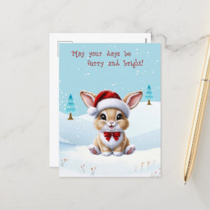 Niedliche weiße Katze im Schnee Weihnachten Postka