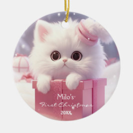 Niedliche weiße Katze in einer Schachtel Weihnacht Keramik Ornament