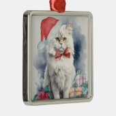 Niedliche weiße Katze in Weihnachtsmannmütze Gesch Ornament Aus Metall (Rechts)
