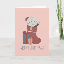 Niedliche weiße Katze in Weihnachtssocken Karte