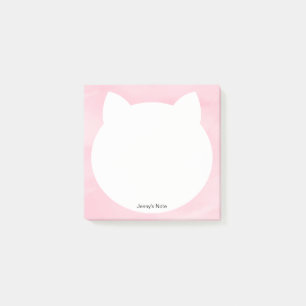 Niedliche weiße Katze Kopf Silhouette Rosa Wasserf Post-it Klebezettel