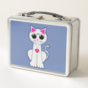 Niedliche weiße Katze Metall Lunch Box