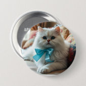 Niedliche weiße Katze mit blauem Bow Button (Vorne & Hinten)