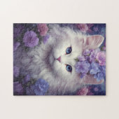 Niedliche weiße Katze mit Blume, Fantasiekunst Puzzle (Horizontal)