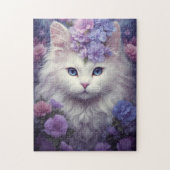 Niedliche weiße Katze mit Blume, Fantasiekunst Puzzle (Vertikal)