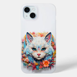 Niedliche weiße Katze mit Blume Papier Ausschnitt Case-Mate iPhone Hülle